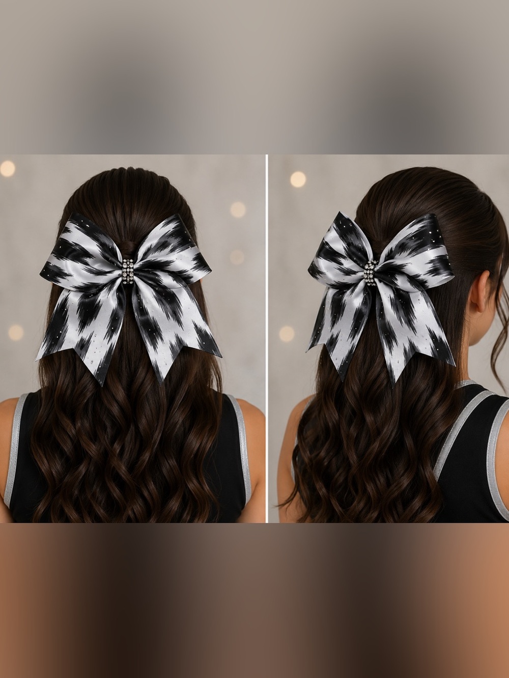 Black Silver Rhinestone Cheer Bow Hair Tie Large Sparkle Ponytail Bow New